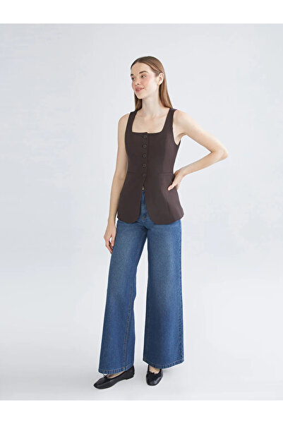 LC Waikiki سترة كلاسيكية للنساء ذات ياقة مربعة باللون البني من XSIDE