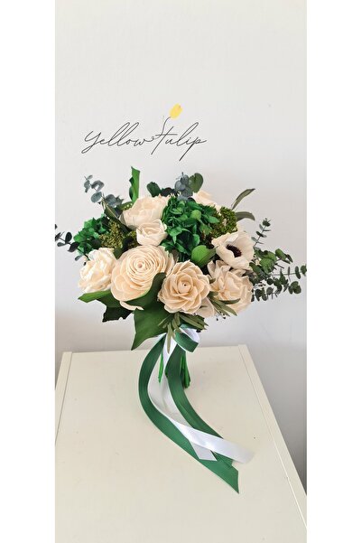 Yellow Tulip Buchet mireasa flori nemuritoare sola, hortensie criogenata si v...