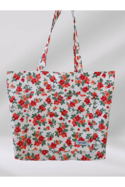 Ays Quilt حقيبة شاطئ بجيب منقوشة بالزهور