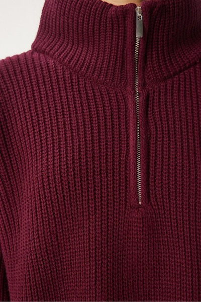 Cloudy Kids Women's Oversize Zippered Crop Knitwear Sweater