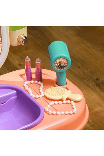 Rovo Masuta de Machiaj jucarie 959, Oglinda cu Lumini LED si Muzica, Robinet cu senzor, 23 piese
