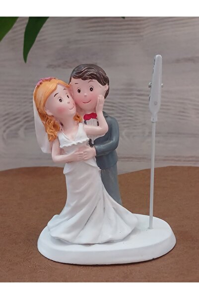 Firuze Hediyelik Tabletop Note Holder with Bride and Groom Figures, Decorativ...