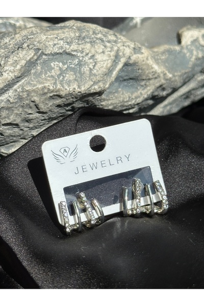 Luz De Viento Kadın 4'lü Görünümlü Zirkon Taş Çelik Küpe