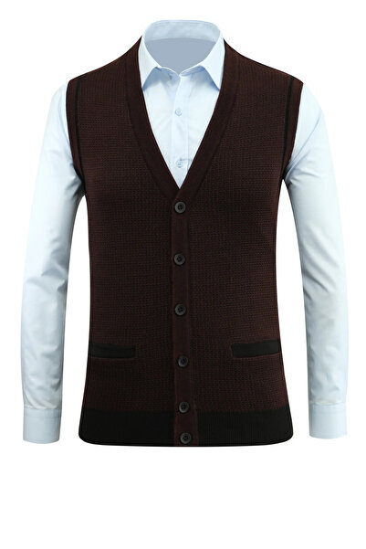 Çizgi Triko Men's Buttoned Vest with Pockets Patterned Steel Knit Classic Fit - 5208L
