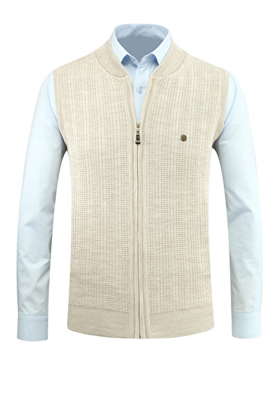 Çizgi Triko Ανδρικό πλεκτό γιλέκο με φερμουάρ, πλεκτό από ατσάλι, με μοτίβο κλασικής εφαρμογής με τσέπες - 5209J
