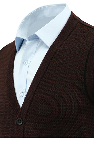 Çizgi Triko Men's Buttoned Vest with Pockets Patterned Steel Knit Classic Fit - 5208L