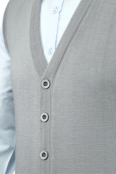 Çizgi Triko Men's Buttoned Vest Knitwear with Pockets Steel Knit Classic Fit - 5200L