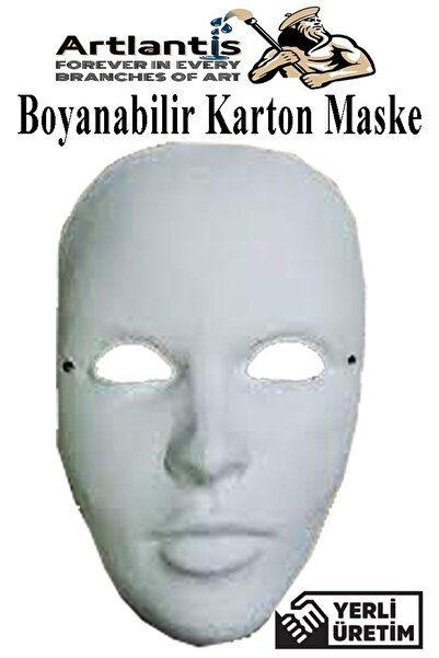 Artlantis Maske Boyama 1 Adet Boyanabilir Karton Maske Lastikli İnsan Yüzü Su...
