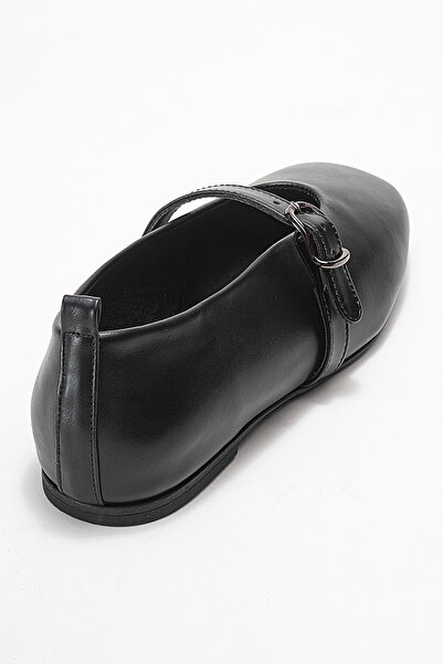 Dericlub Women's Single Strap Ballerina Shoes Real Leather Rg 8033 Black