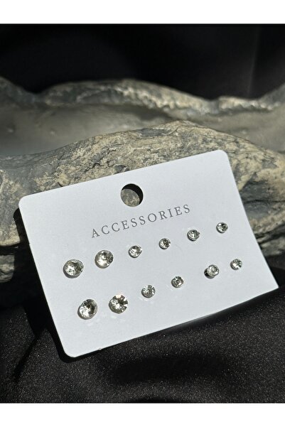 Luz De Viento 6'lı Çelik Zirkon Taşlı Küpe Seti