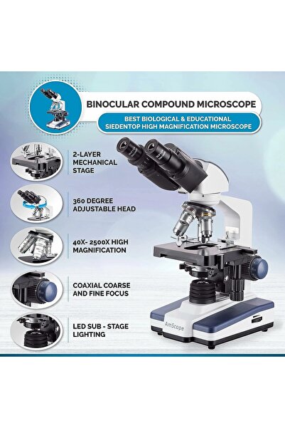 FORTİCO Microskop Hd kalite 2500X Binoküler Bileşik Biyolojik Laboratuvar Mik...