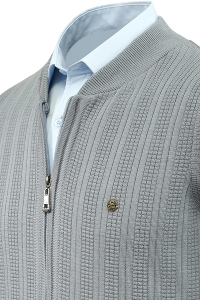 Çizgi Triko Men's Zippered Knitwear Gray Vest Steel Knit Patterned Classic Fit with Pockets - 5209J