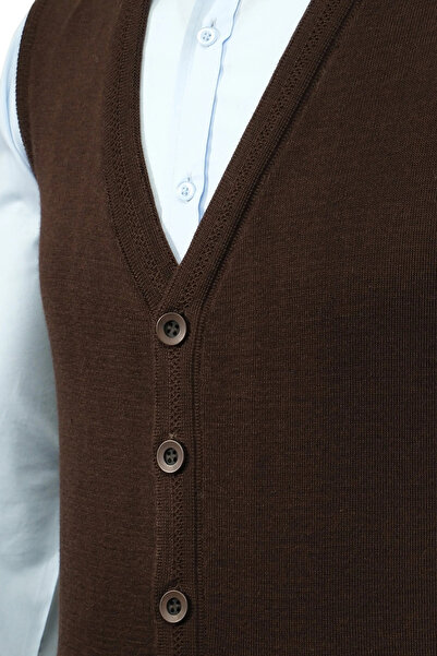 Çizgi Triko Ανδρικό πλεκτό γιλέκο με κουμπιά με τσέπες από ατσάλινο πλέγμα Classic Fit - 5200L