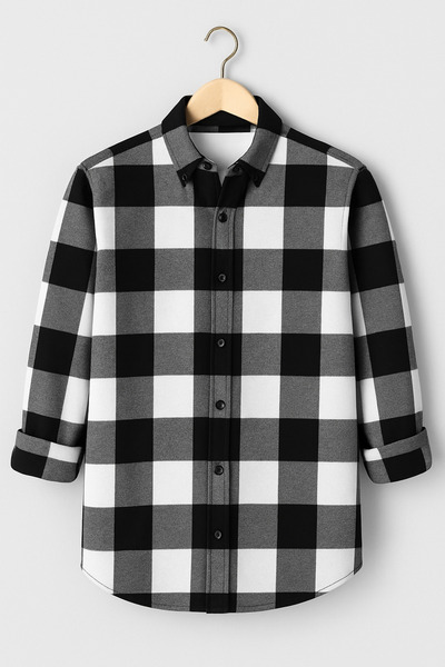 mavisima erkek giyimi Men's Black and White Checkered Lumberjack Shirt – Comfortable Fit New Season Winter Fashion Trend
