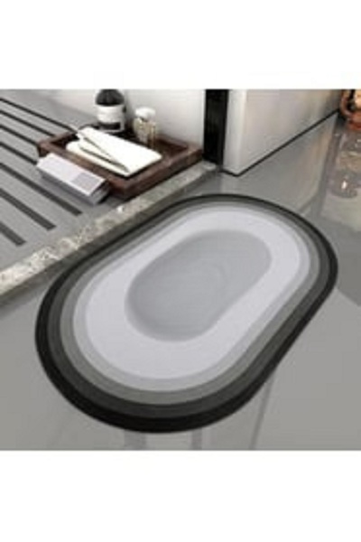 ALBBEK Water Absorbent Mat Stylish Design Ablution Mat Non-Slip Base 38*58 cm Oval Mat Without Writing Model A-60