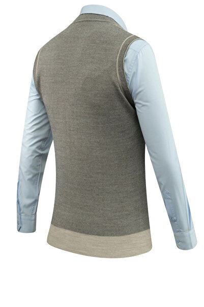 Çizgi Triko Men's Buttoned Vest with Pockets Patterned Steel Knit Classic Fit - 5208L