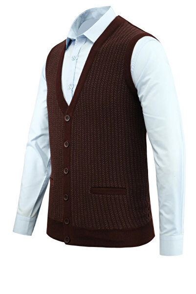 Çizgi Triko Men's Buttoned Vest with Pockets Patterned Steel Knit Classic Fit - 5212L