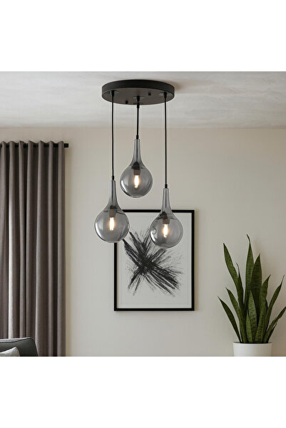 TT AYDINLATMA TT601-3Y-SY-KR Mat Siyah - Krom 3 lü Uzun Hunili Yuvarlak Avize