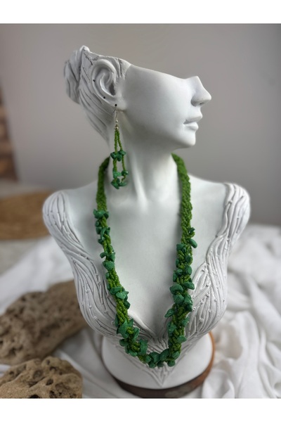 SEDEF TAKI Taşlı uzun boncuklu akik taşlı kolye