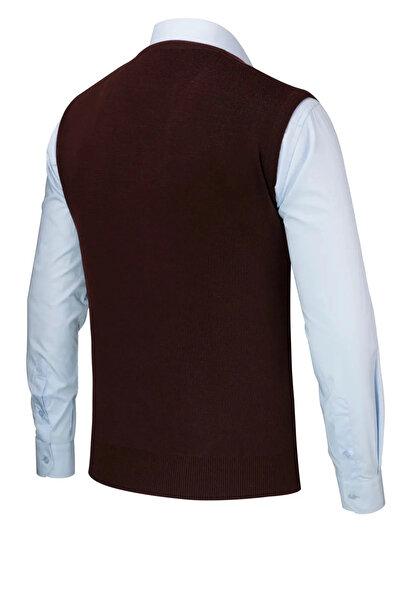 Çizgi Triko Men's Buttoned Vest with Pockets, Crinkled Steel Knit, Classic Fit - 5215L