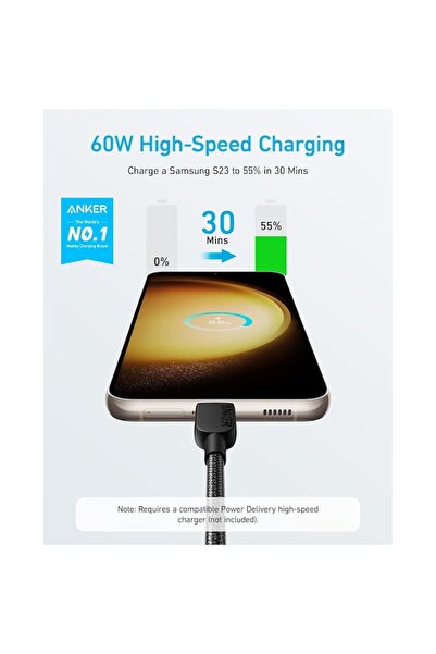 Anker Cablu de date 310, USB-C la USB-C, 60W, încărcare rapidă, 1,8 m, nailon, negru