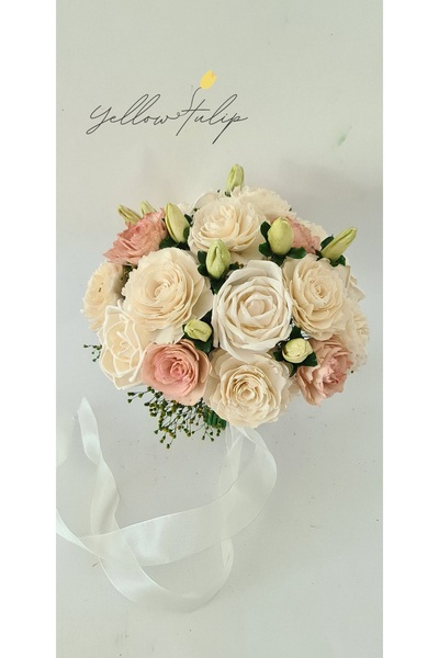 Yellow Tulip Bridal/godmother bouquet with immortal sola flowers and cryogenic greenery