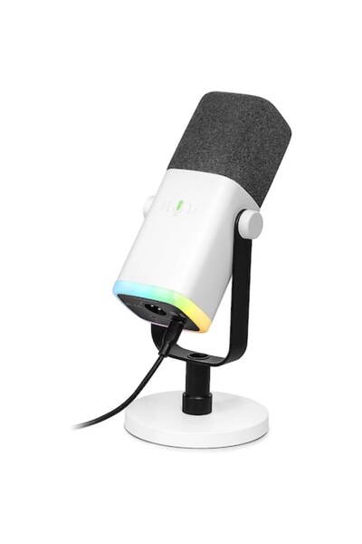 Fifine AM8W Professional Microphone, USB/XLR Connection, RGB Lighting, White