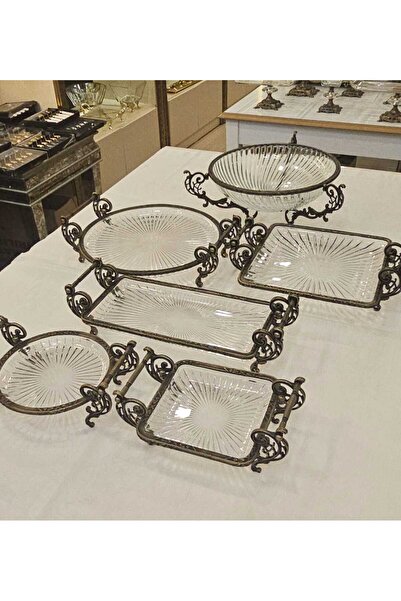 MaviDamla Cast Metal Frame Glass Presentation Set 6 Pieces Antique