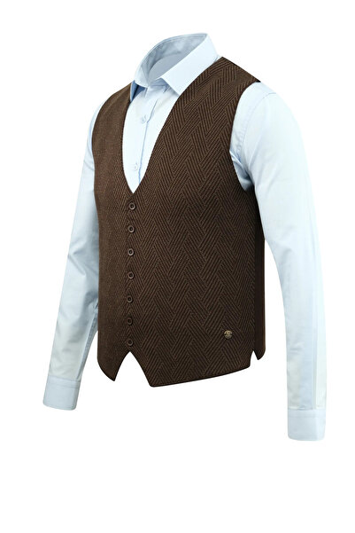 Çizgi Triko Men's Buttoned Vest Without Pockets Patterned Steel Knit Classic Fit - 5211Ls