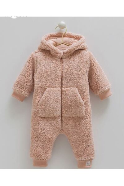 Caramell İncibaby Winter 100% Cotton Welsoft Baby Girl Romper (1-12 Months) Plush Winter Hooded Romper