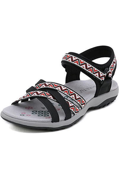 OEM Sandale de vară ușoare și confortabile, negre cu roșu, mărimea: 39 EU