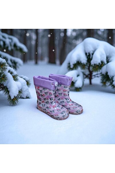Emek MUHDAMAD “Kız Çocuk Kar ve Yağmur Çizmesi – Mor Detaylı Sevimli Desenli” ❄️👢💜