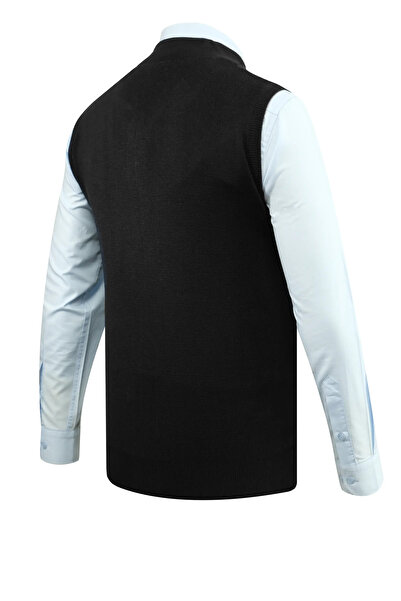 Çizgi Triko Ανδρικό πλεκτό με φερμουάρ Μαύρο γιλέκο από ατσάλινο πλέγμα με μοτίβο κλασικής εφαρμογής με τσέπες - 5209J