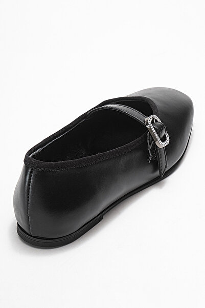 Dericlub Women's Single Strap Ballerina Shoes Real Leather Rg 819 Black