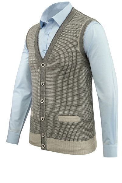 Çizgi Triko Men's Buttoned Vest with Pockets Patterned Steel Knit Classic Fit - 5208L