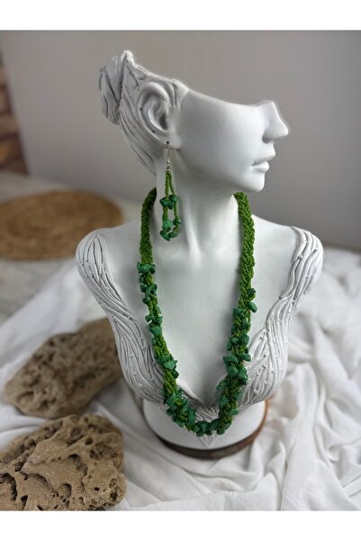 SEDEF TAKI Taşlı uzun boncuklu akik taşlı kolye