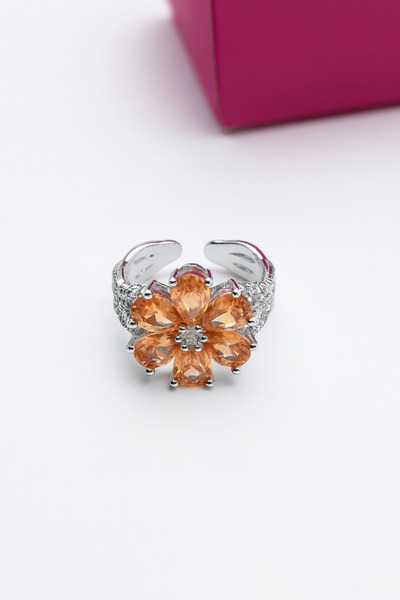 Bittox Adjustable Romantic Flower Design Zircon Stone Steel Stainless Silver Color Ring-New Season