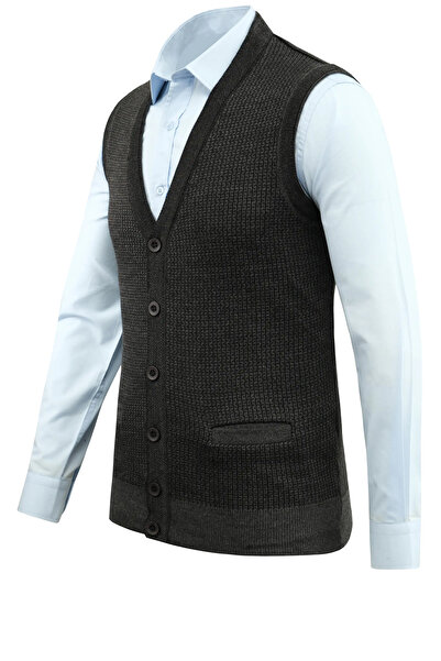 Çizgi Triko Чоловічий жилет на ґудзиках з кишенями, візерунком, класичним кроєм - 5208L