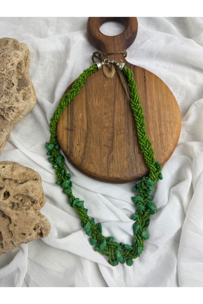 SEDEF TAKI Taşlı uzun boncuklu akik taşlı kolye