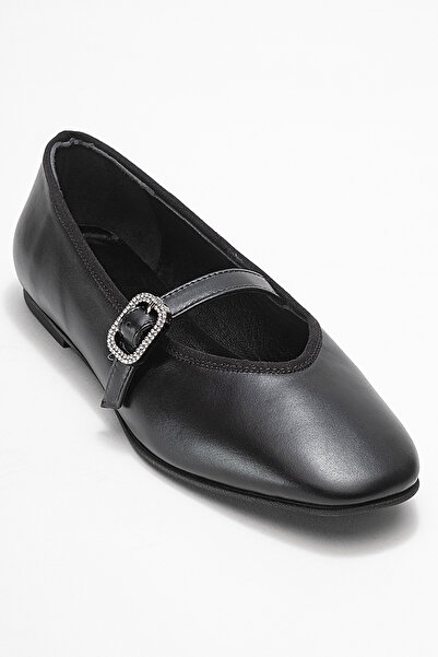 Dericlub Women's Single Strap Ballerina Shoes Real Leather Rg 819 Black