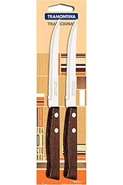 Generic Tramontina Tradicional 2 Pieces 5 Inches Steak Knife Set with Stainless Steel Blade and Natural Wood
