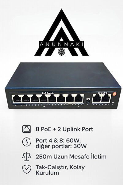 Anunnaki AN1028MN 8 Port PoE Switch | 120W | 2 Uplink | 250m Extend | IP Kame...