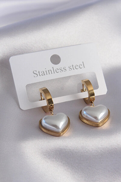 ALFA AKSESUAR 03 316L Steel Gold Color Heart Model Women's Earrings - Tj-Bkp7458