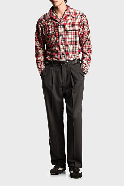 Emporio Armani Relaxed Fit Normal Waist Straight Leg Pleated Wool Trousers Men's Pants Em003287 Af17835 U