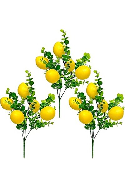 Generic 3 قطع من أغصان الليمون الصناعية، 5 شوكات باقة ليمون بأوراق خضراء، غصن...