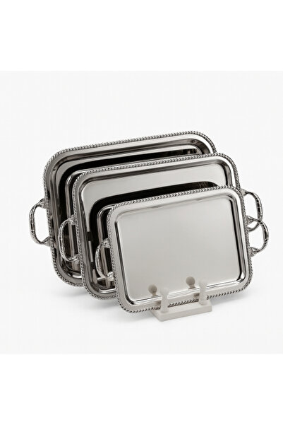 package home Stainless Steel Serving Tray Set - 3 Pieces in Different Sizes
