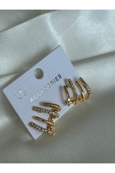 Luz De Viento Kadın 4'lü Görünümlü Zirkon Taş Çelik Küpe