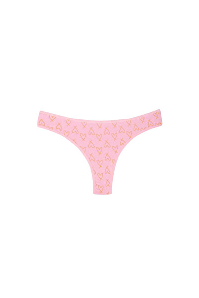 LİBELLA İÇ GİYİM Women's Pink Heart Patterned Cotton Lycra Brazilian Thong Panties 2-Pack
