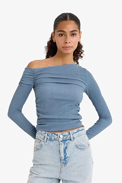 DeFacto Slim Fit Dar Kesim Tek Omuzlu Bürümcük Uzun Kollu Bluz F3934AX25AU