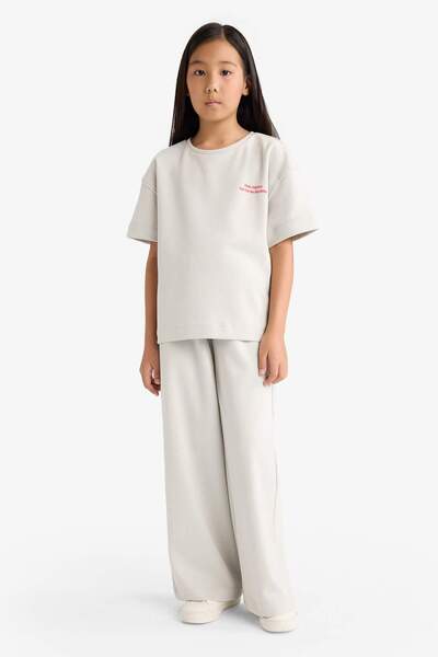 DeFacto Girls' 2-Piece Set Printed Short Sleeve T-Shirt Sweatpants G2842A825Au